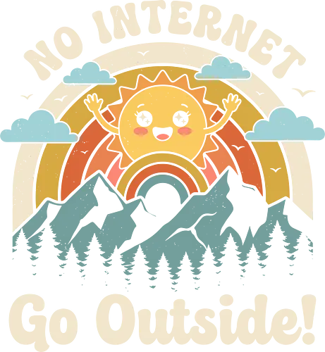 Unplug & Explore - go outside shirt, no internet graphic tee, retro nature apparel, vintage outdoor streetwear, hiking and camping clothing, 70s rainbow aesthetic, kawaii sunshine design, distressed vintage graphic, unplug and explore, mountain landscape shirt